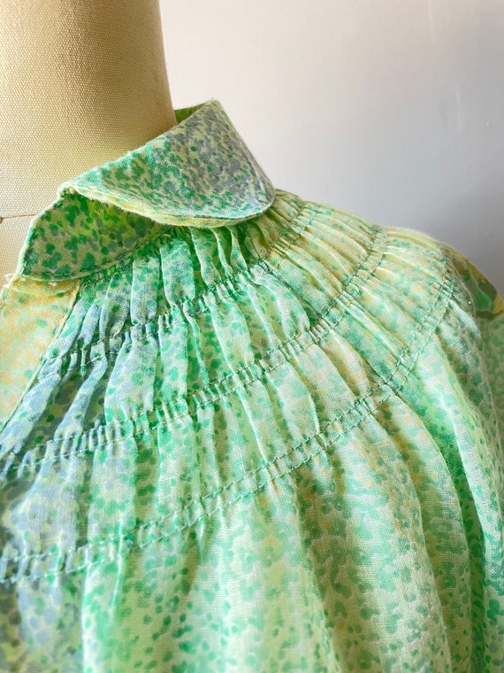 1970s Blouse Semi Sheer Floral Top L - image 7