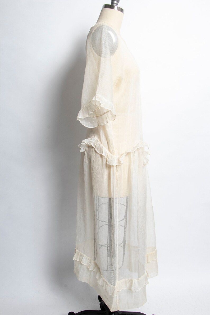 1920s Lawn Dress Sheer Cotton Ruffled Small