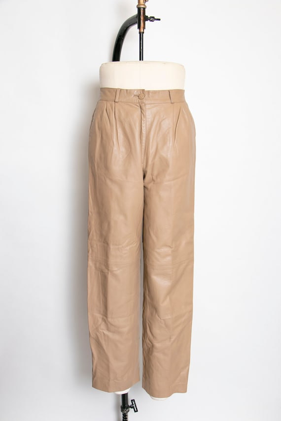 1980s Leather Pants Taupe High Waisted M
