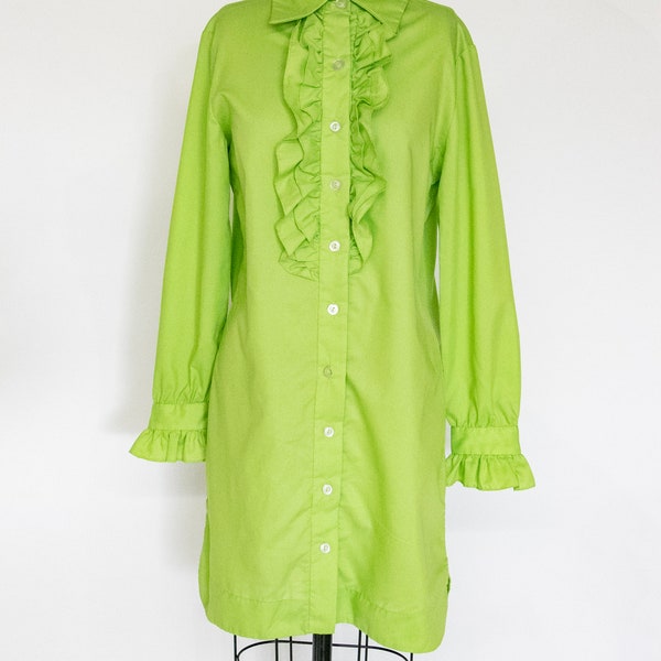 1960s Shirt Dress Ruffle Shift M