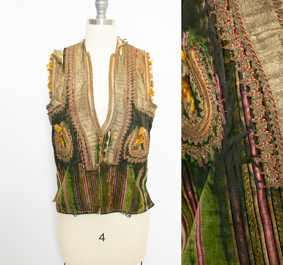 Vintage Ethnic Velvet Vest Cropped Waistcoat 1930s
