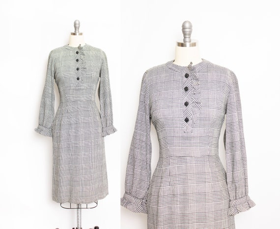 1950s Dress Wool Herringbone Fitted S - image 1