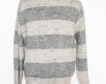 Suéter de punto de lana Pendleton de los años 80 con cuello redondo a rayas L