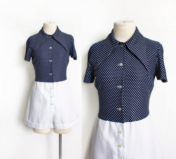 1970s ROMPER Polka Dot Shorts Jumpsuit Medium