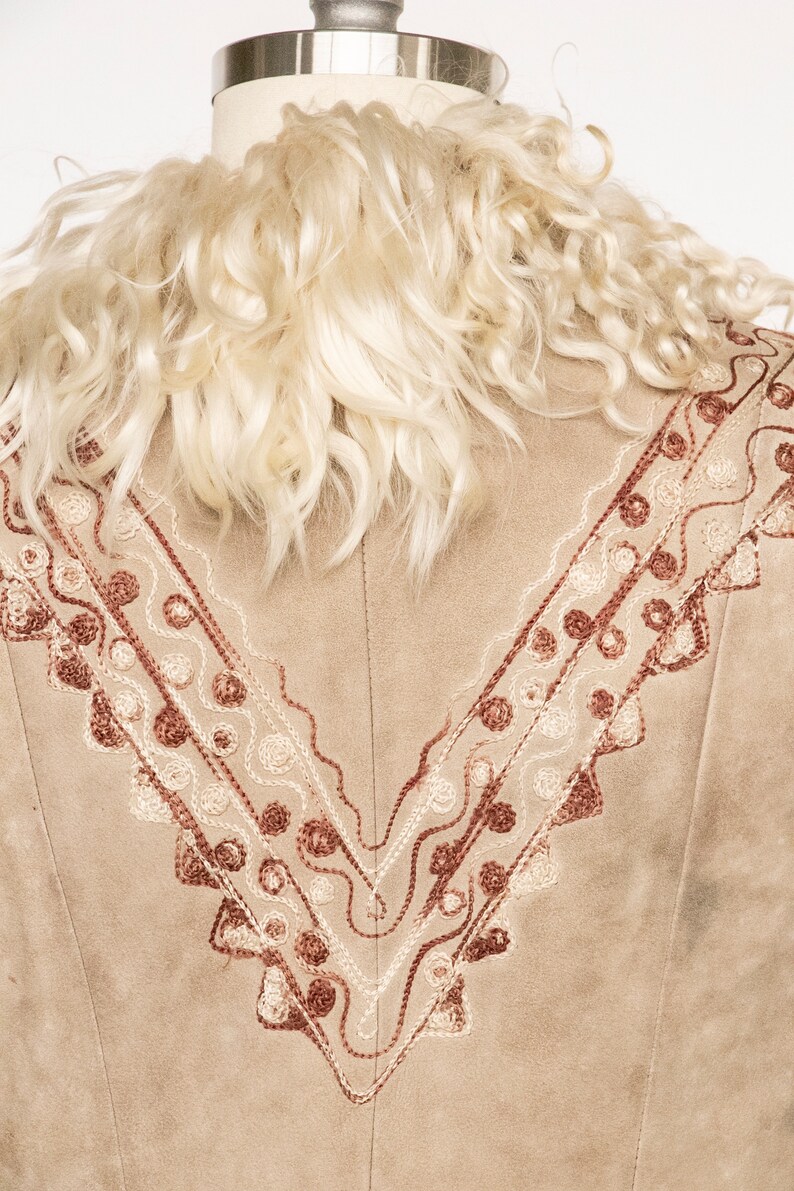 1970s Coat Embroidered Shearling Afghan Sheepskin XS image 9