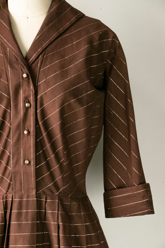 1950s Dress Striped Cotton Full Skirt Shirtwaist M - image 5