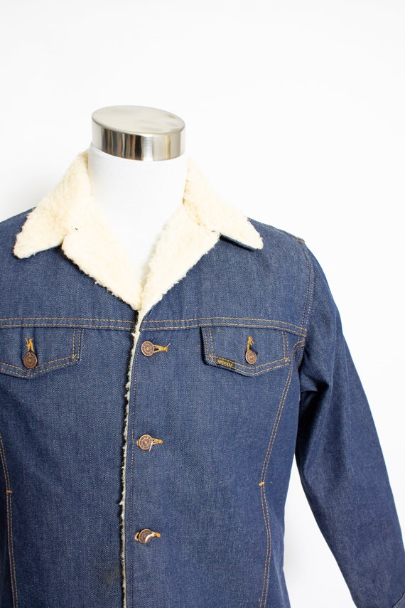 1980s Sherpa Jacket Roebucks Denim Fleece L - image 4