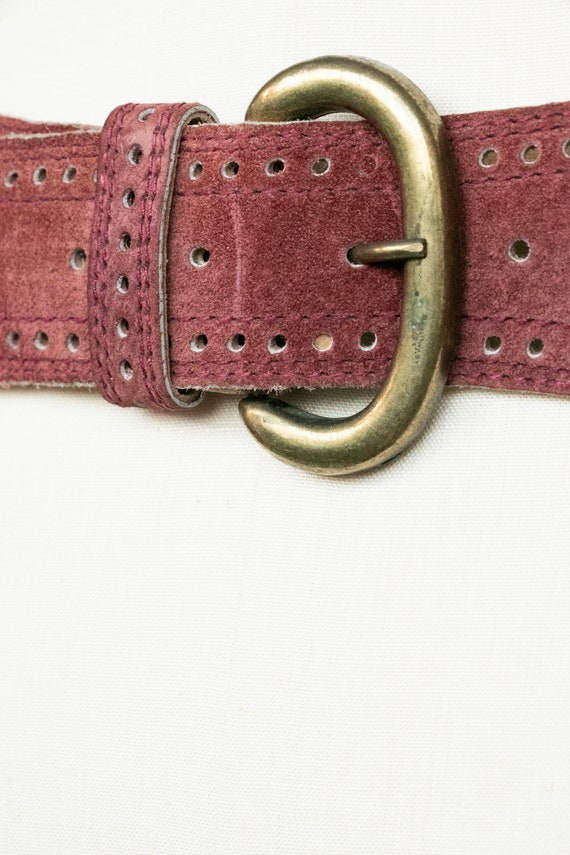 1980s Belt Suede Leather Cinch Waist Plum - image 5