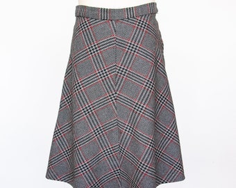 1970s Wool Full Skirt Plaid A-line M