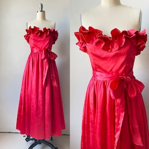 1980s GUNNE SAX Dress Satin Red XS