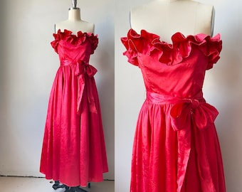 1980s GUNNE SAX Dress Satin Red XS