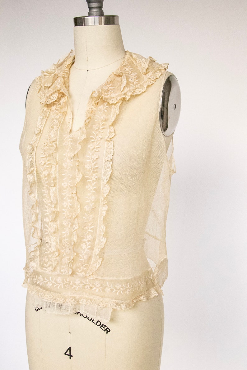 1920s Blouse Sheer Netting Lace Camisole Top S image 2