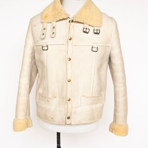 1970s Mens Shearling Coat Suede Fur Bomber M image 1