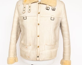 Manteau en peau de mouton retourné des années 1970 pour homme, bombardier en fourrure de daim M