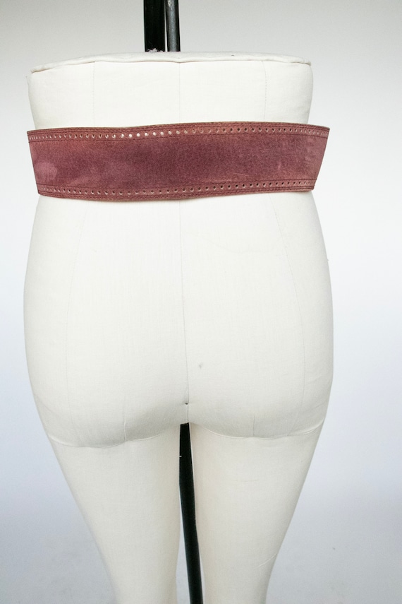 1980s Belt Suede Leather Cinch Waist Plum - image 3