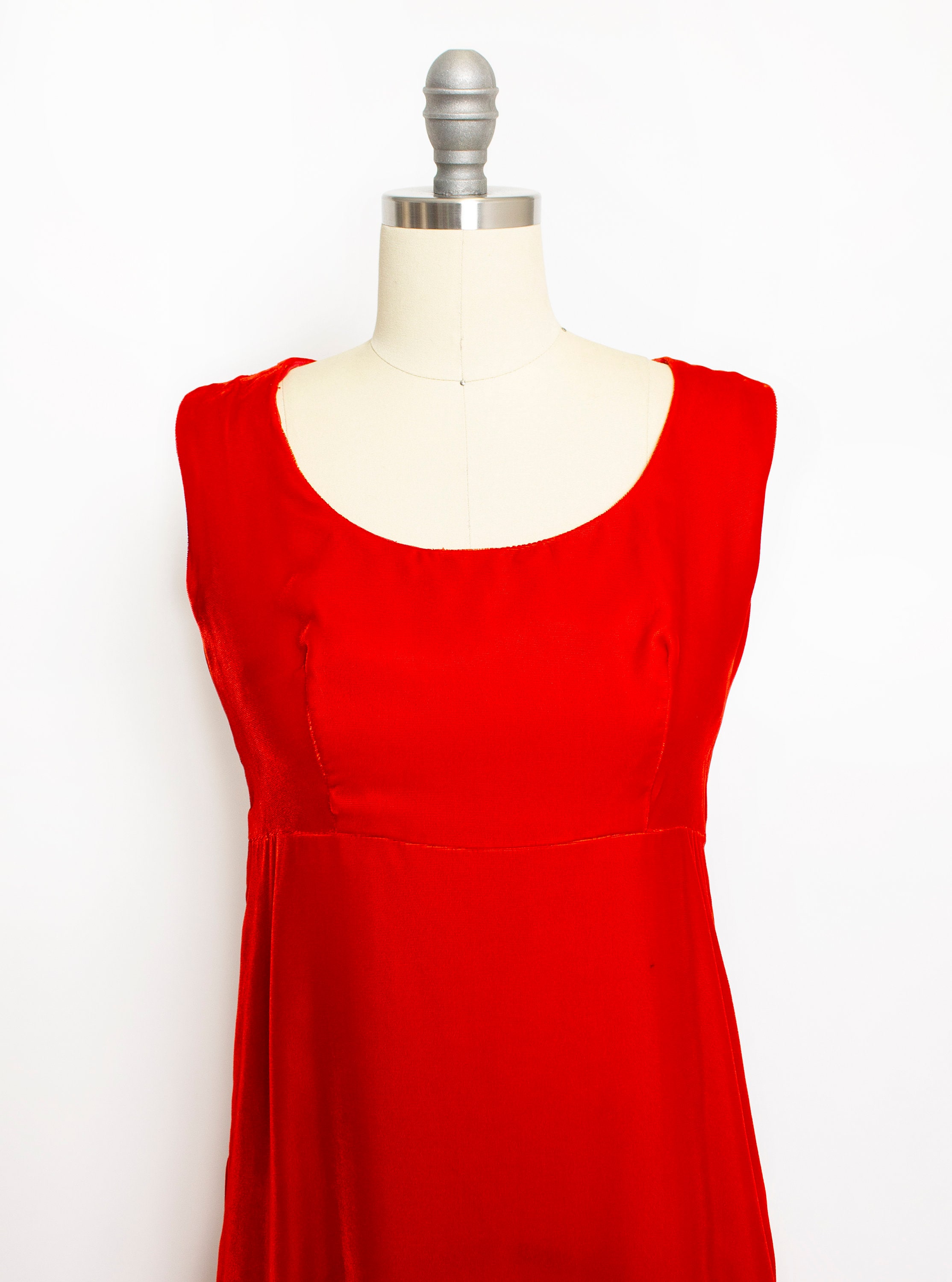 1960s Dress Red Velvet Empire Waist Column S - Etsy
