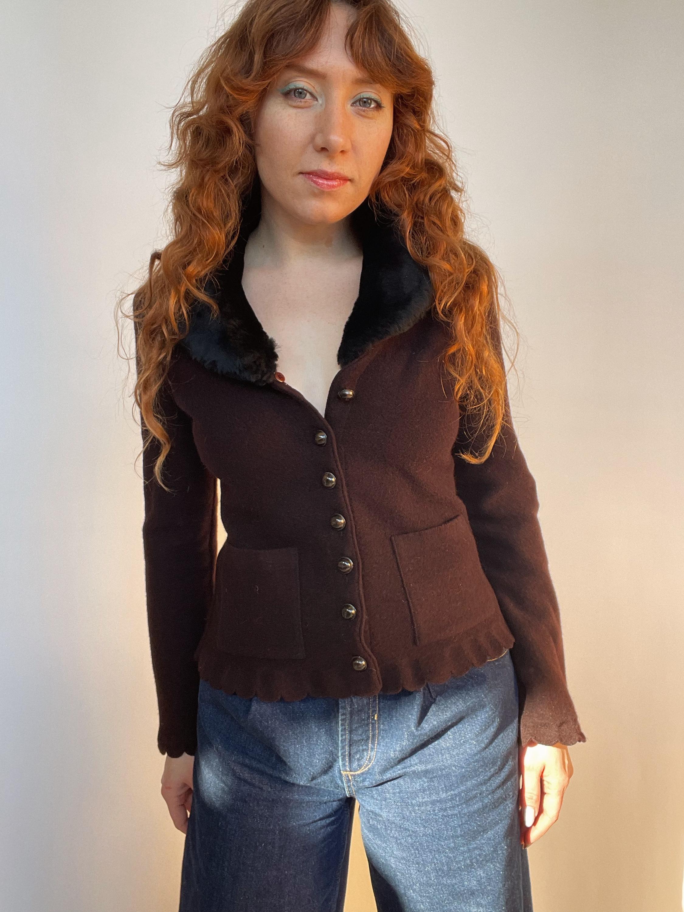 1990s Sonia Rykiel Sweater Wool Angora Faux Fur Collar S - Etsy