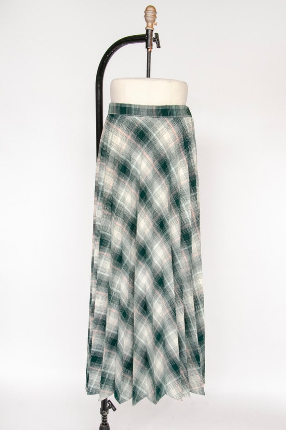 1970s Full Maxi Skirt Tartan Plaid PleatedLong M