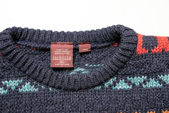 1900s Wool Sweater Men's Striped Knit Crewneck L - image 8