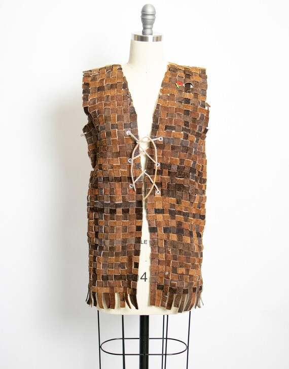 1970s Vest Suede Lattice Weave Leather Corset Top
