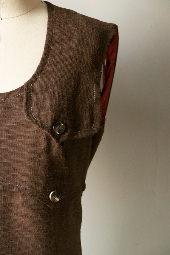 1960s Dress Brown Linen Shift S - image 6