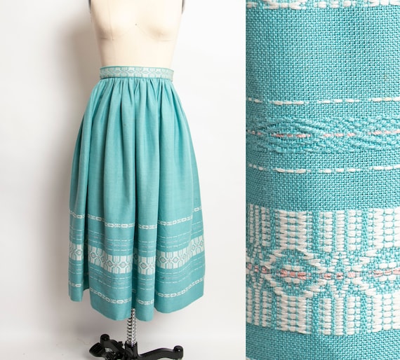 1950s Full Skirt Cotton Ethnic Embroidered Metall… - image 1