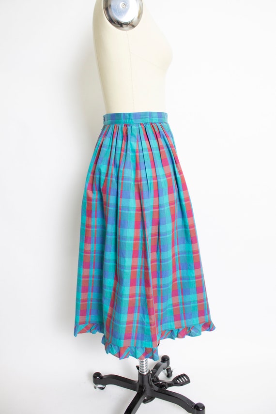 1980s Cotton Full Skirt Plaid Ruffled XS / S - image 2