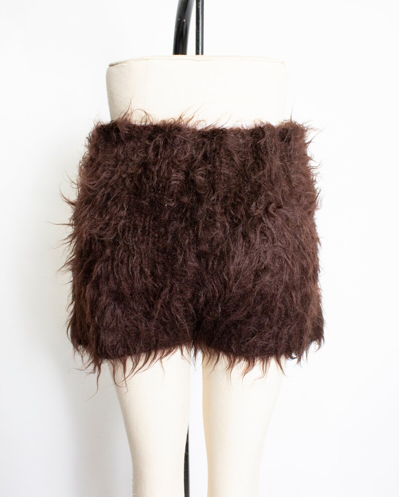 Vintage Mohair Shorts Fuzzy Brown Knitwear 1980s Small Medium