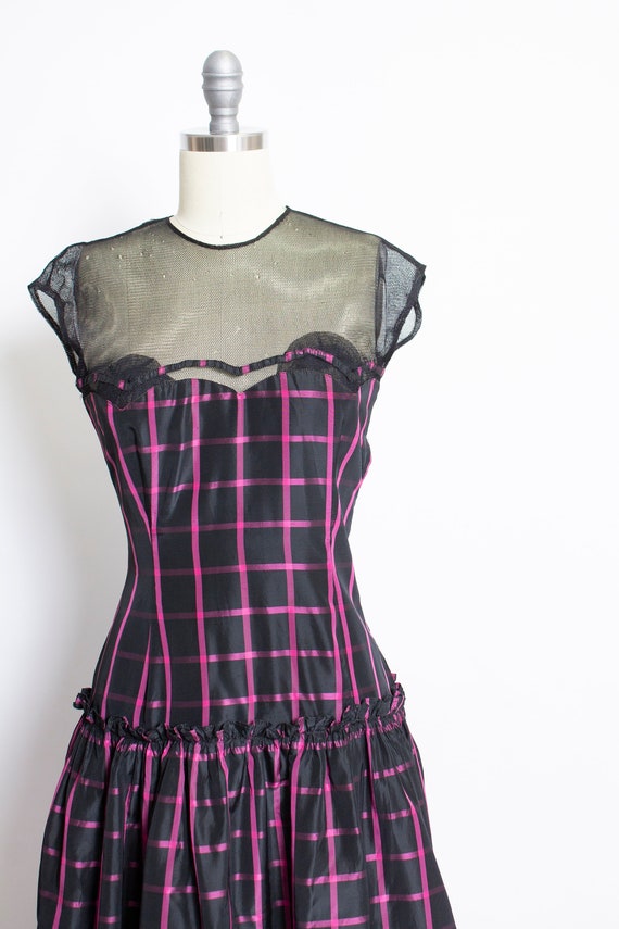 1940s Dress Black Pink Taffeta Illusion Gown S - image 4