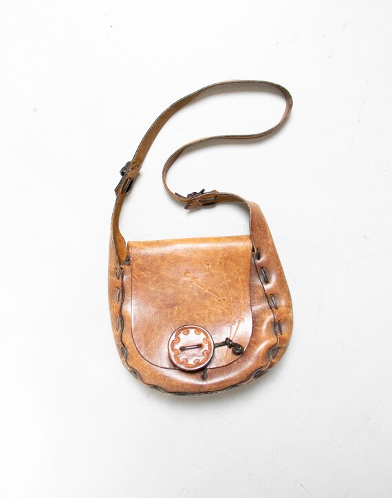 1970s Tooled Leather Purse Brown Boho Shoulder Bag
