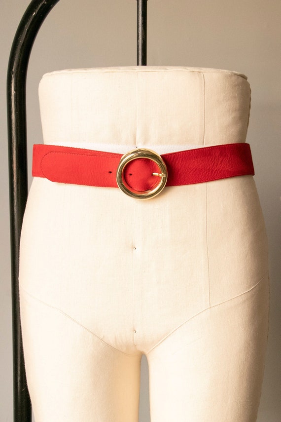 1980s Belt Red Suede Leather Cinch Waist M