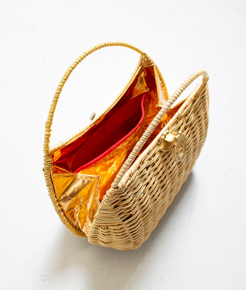 1960s Basket Purse Gold Metal Woven Wicker Bag Etsy