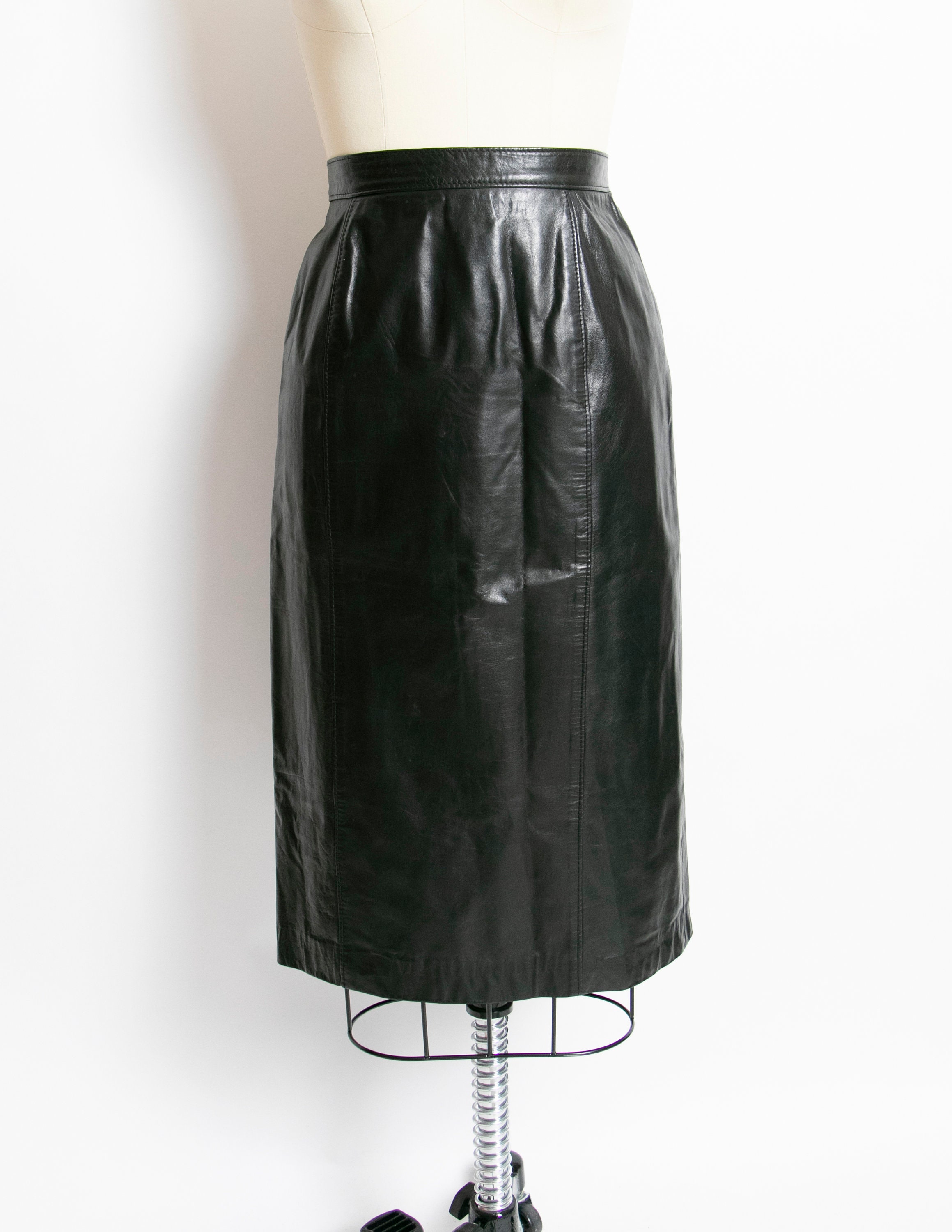 スカート [Vintage] 90s Genuine leather skirt Real Leather Skirt/ Vintage 90s High Wast Genuine Leather