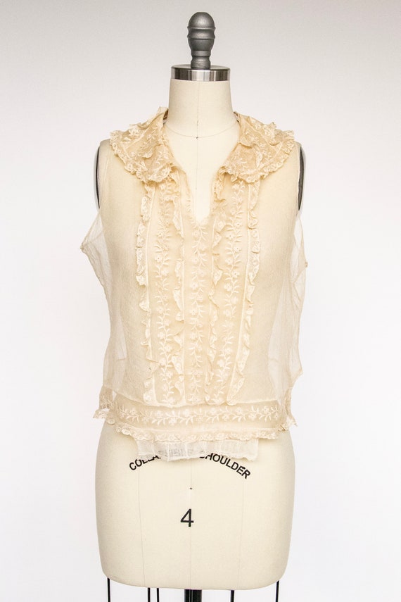 1920s Blouse Sheer Netting Lace Camisole Top S - image 1