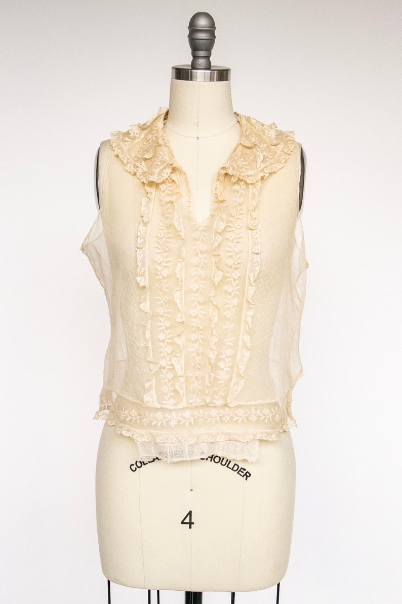 1920s Blouse Sheer Netting Lace Camisole Top S image 1