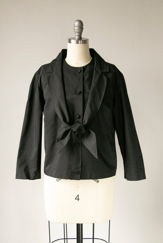 1950s Blouse Cotton Black Tailored Top M