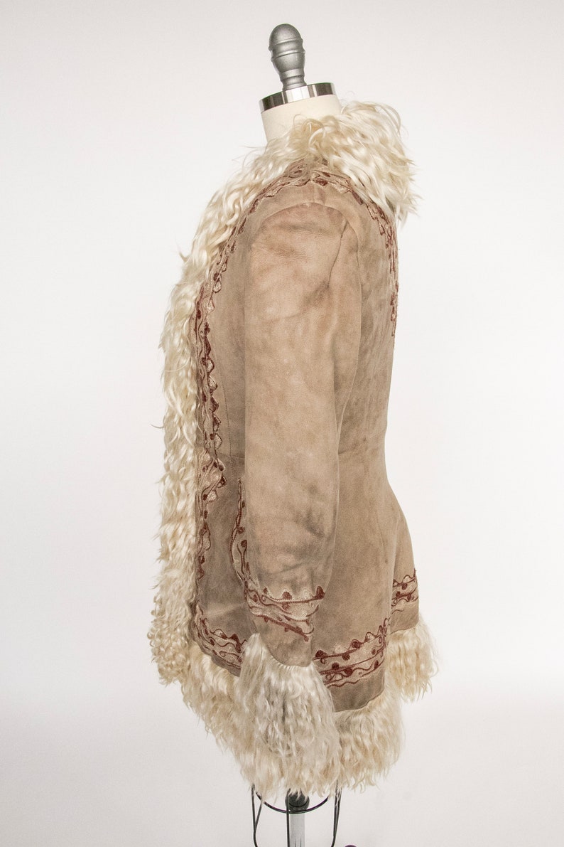 1970s Coat Embroidered Shearling Afghan Sheepskin XS image 6