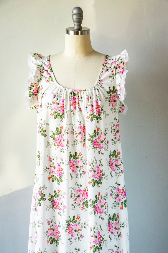 70's Floral Long Sleeve Nightgown Sleep Dress by Casual Corner