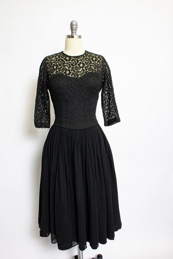 1950s Dress Black Illusion Chiffon Lace S - image 8