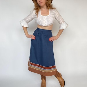 1970s Wrap Skirt Cotton Denim Patchwork M