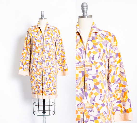 Vintage 1920s Beach Jacket Linen Deco Print 20s XS