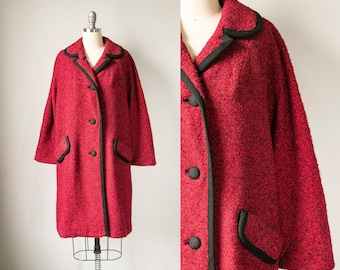 1960s Coat Raspberry Wool Boucle S