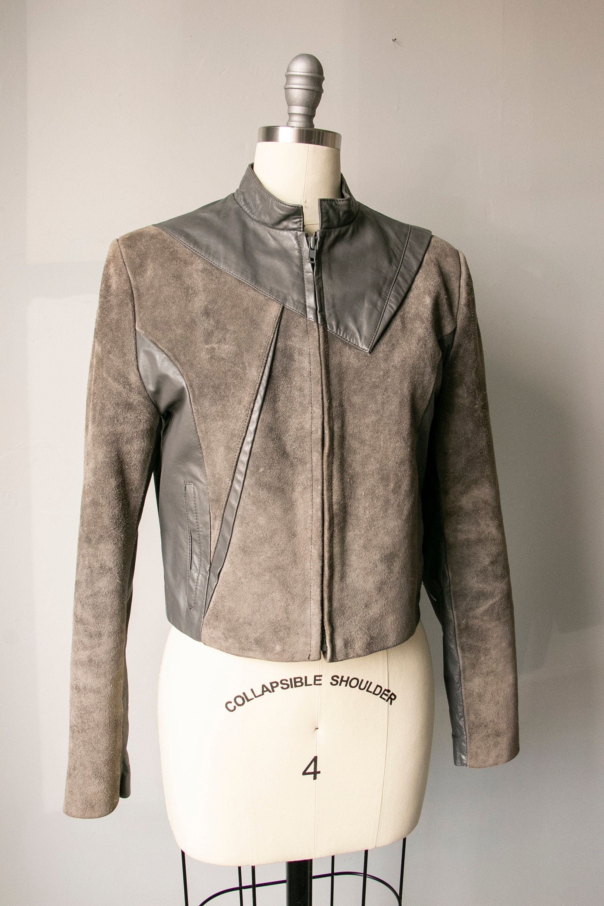 1980s Suede Leather Jacket Cropped Grey S - Etsy