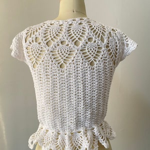 1970s Crochet Blouse Semi Sheer Cotton Top S image 3