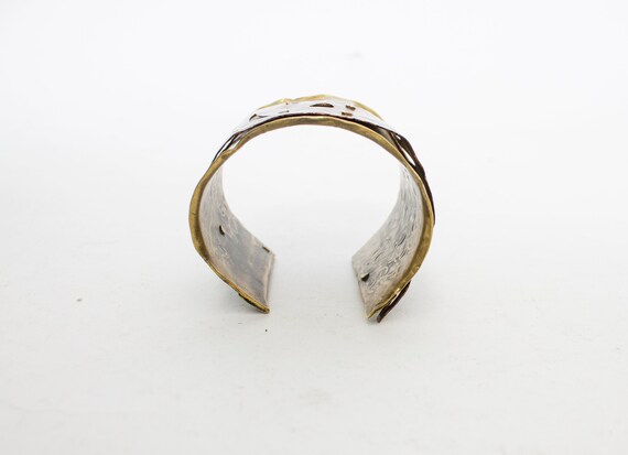 1980s Brutalist Bracelet Metal Cuff Copper Brass … - image 9