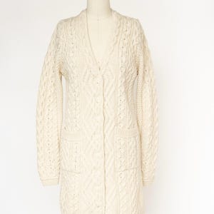 Y2K Wool Knit Irish Cardigan Aran Fisherman Sweater S