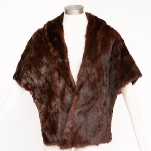 1950s Fur Stole Mink Brown Plush Fluffy Wrap Caplet