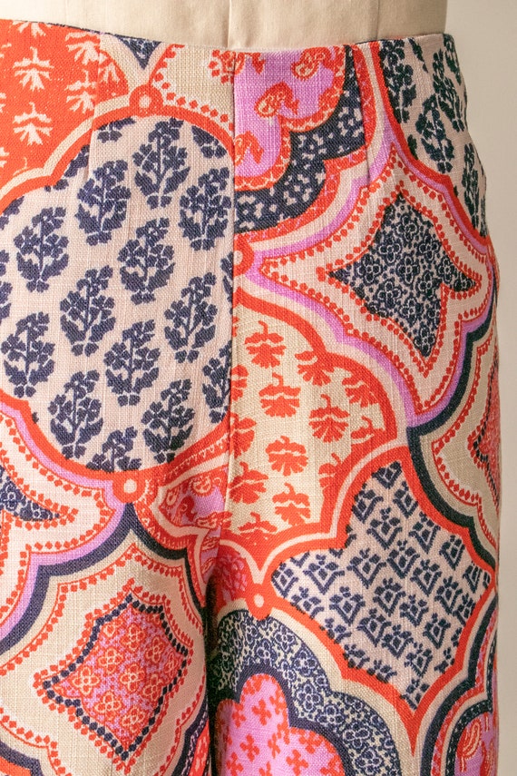 1970s Palazzo Pants Linen Paisley Wide Leg S - image 8