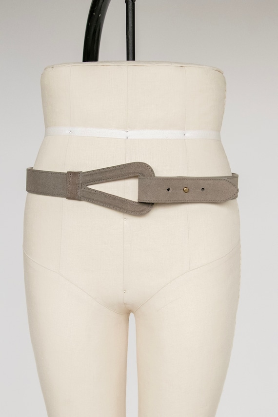 1980s Belt Suede Leather Cinch Waist Grey Large