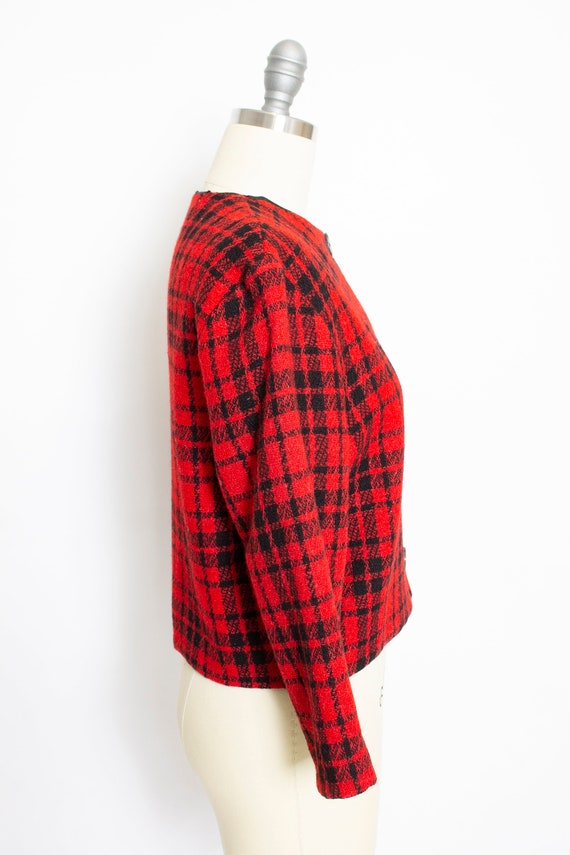 1960s Cropped Jacket Red Plaid Wool M - image 2